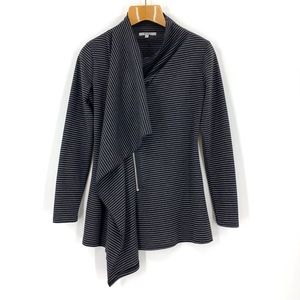 M.I.K.O. Grey and Black Striped Zip Front High Neck Long Sleeve Topper, XS